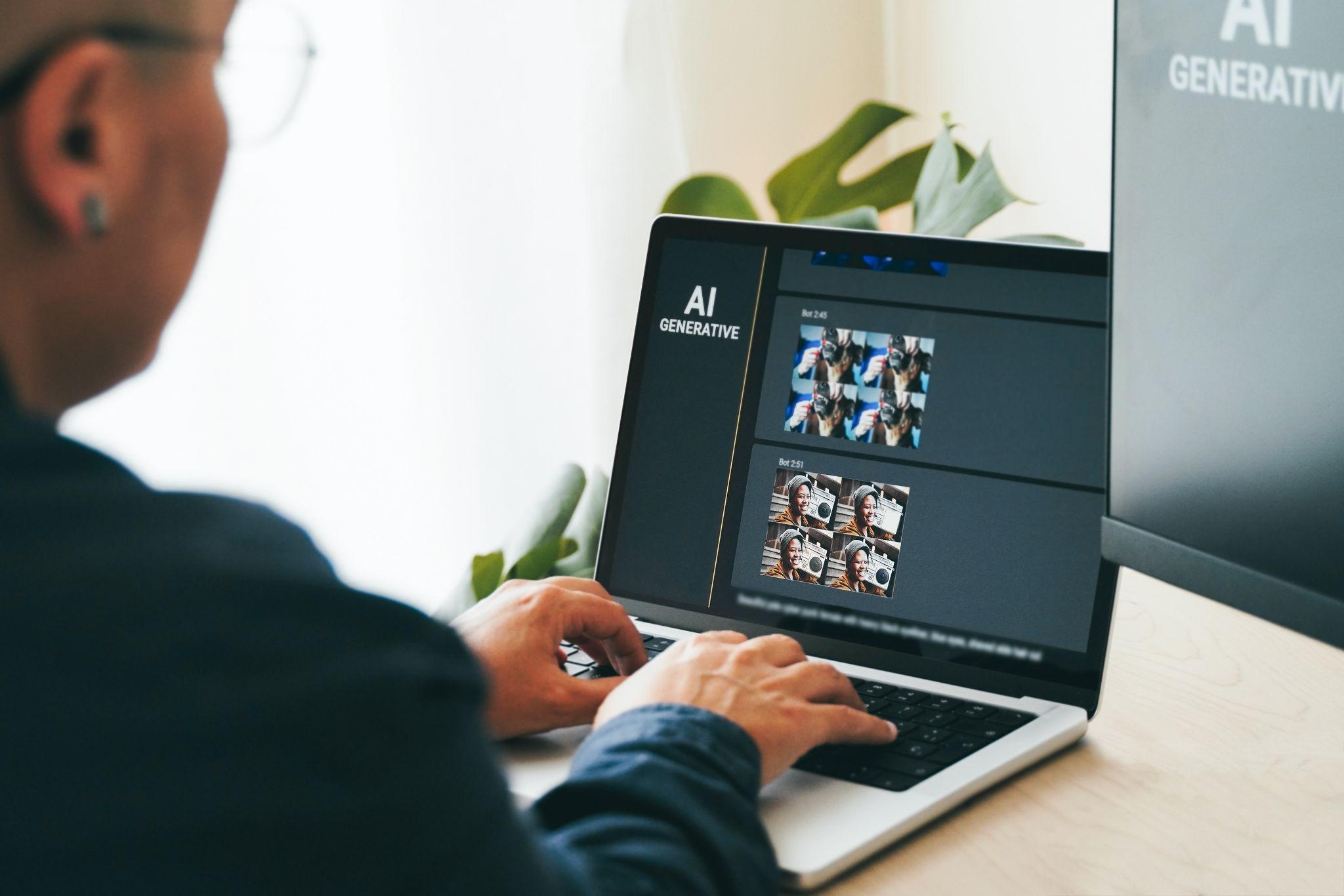 Person typing on a laptop running a generative AI tool.